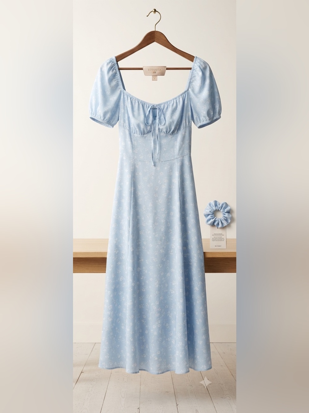 H&M Light Blue Floral Puff-Sleeve Maxi Dress